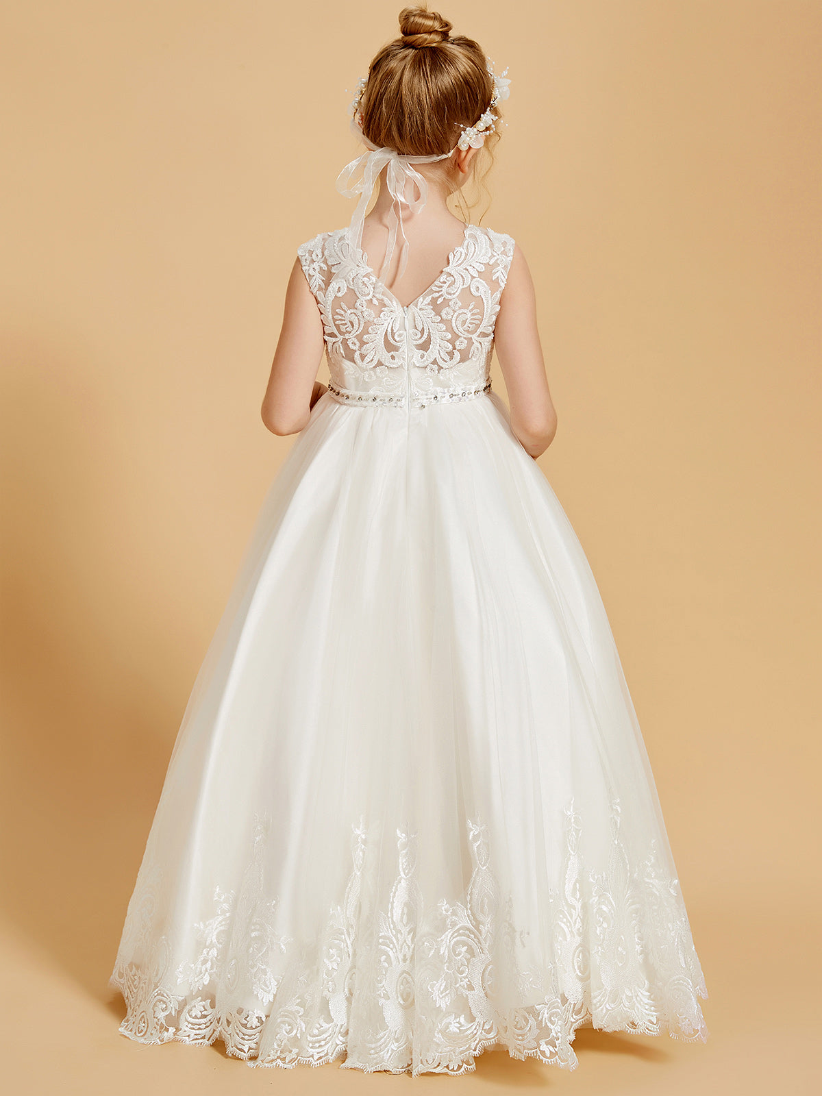 Elegant Sleeveless Flower Girl Dresses with Lace Applique